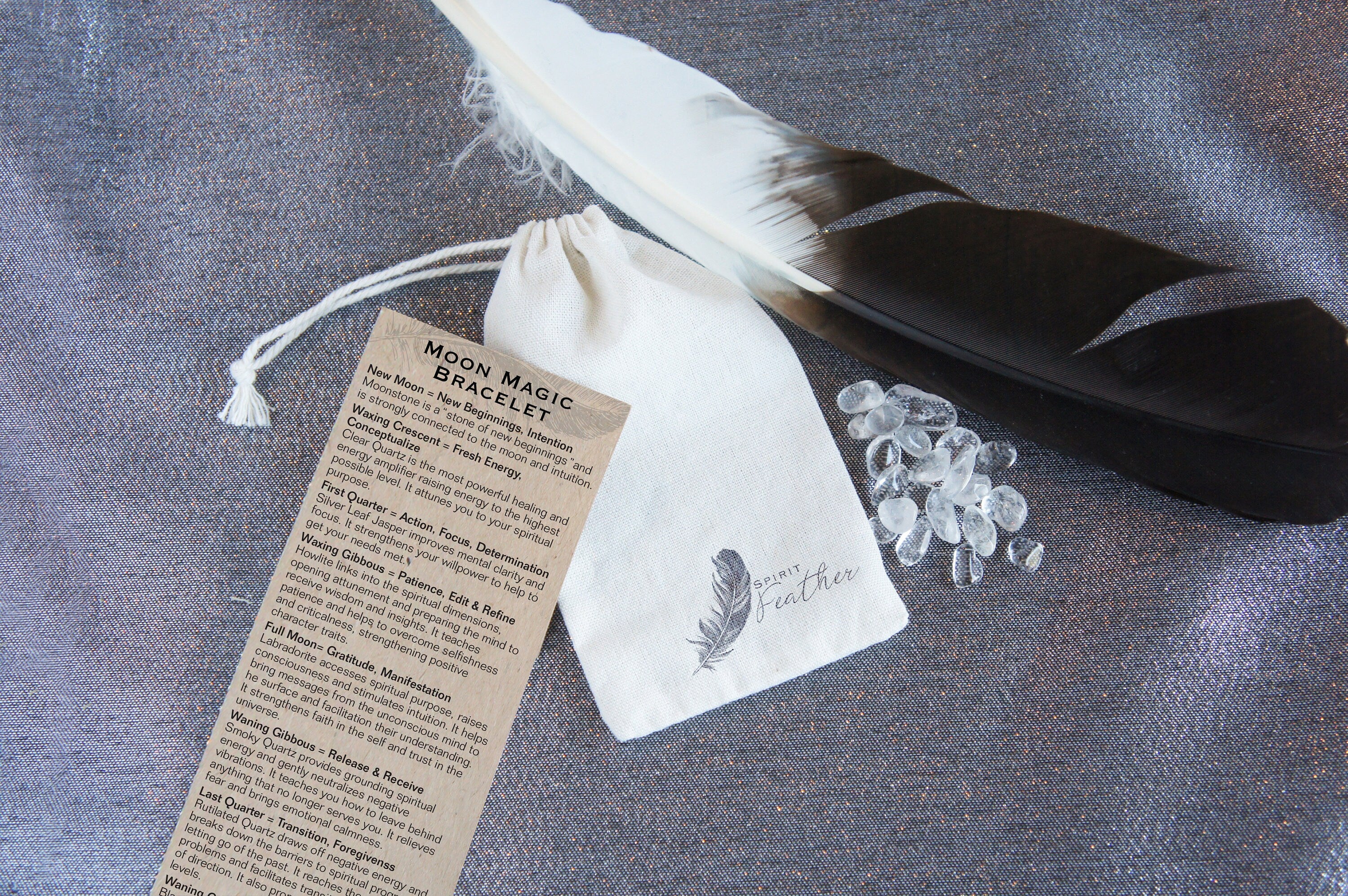 Spirit Feather Moon Phases Beaded Bracelet