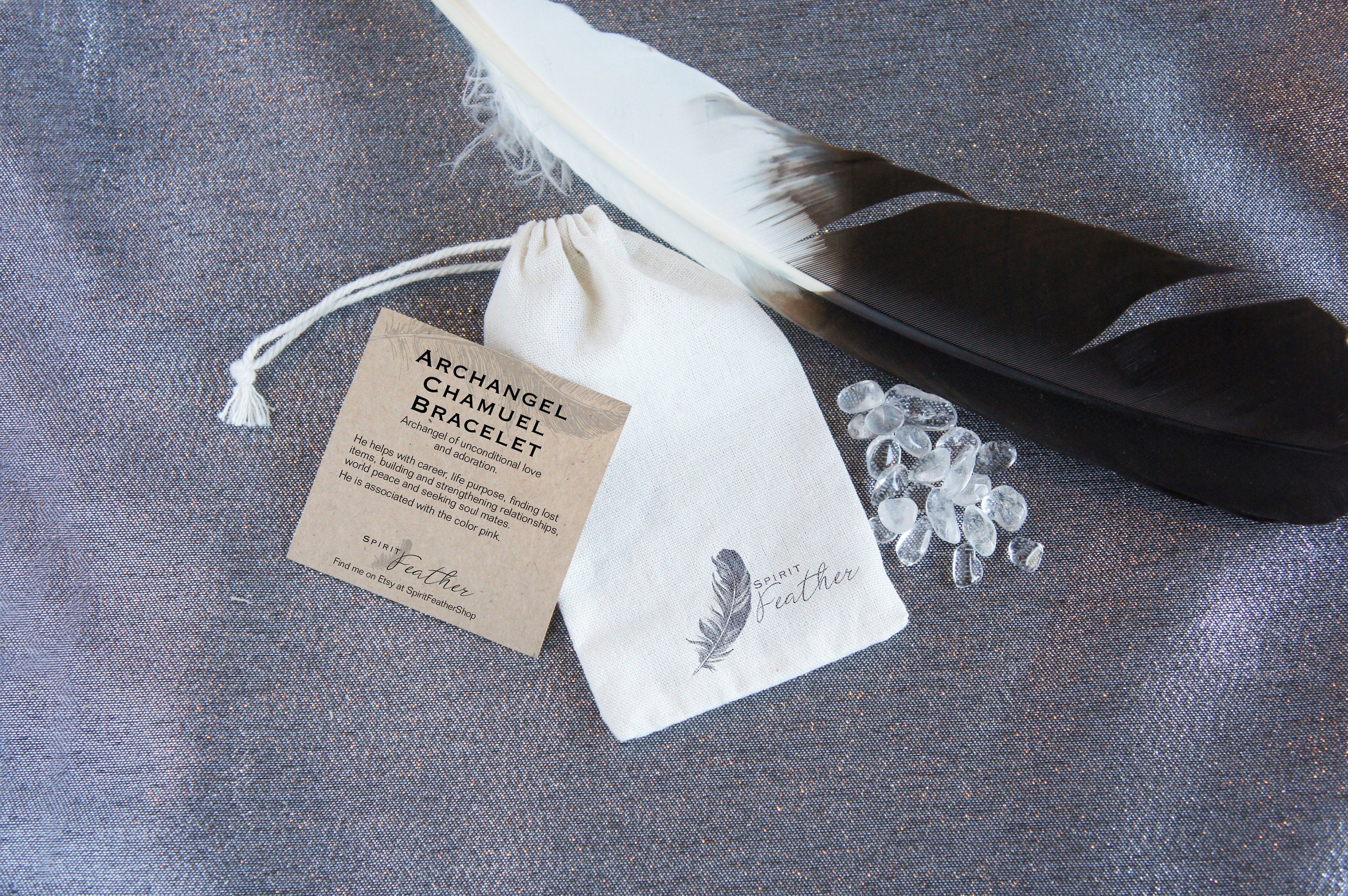 Spirit Feather Archangel Chamuel Beaded Bracelet