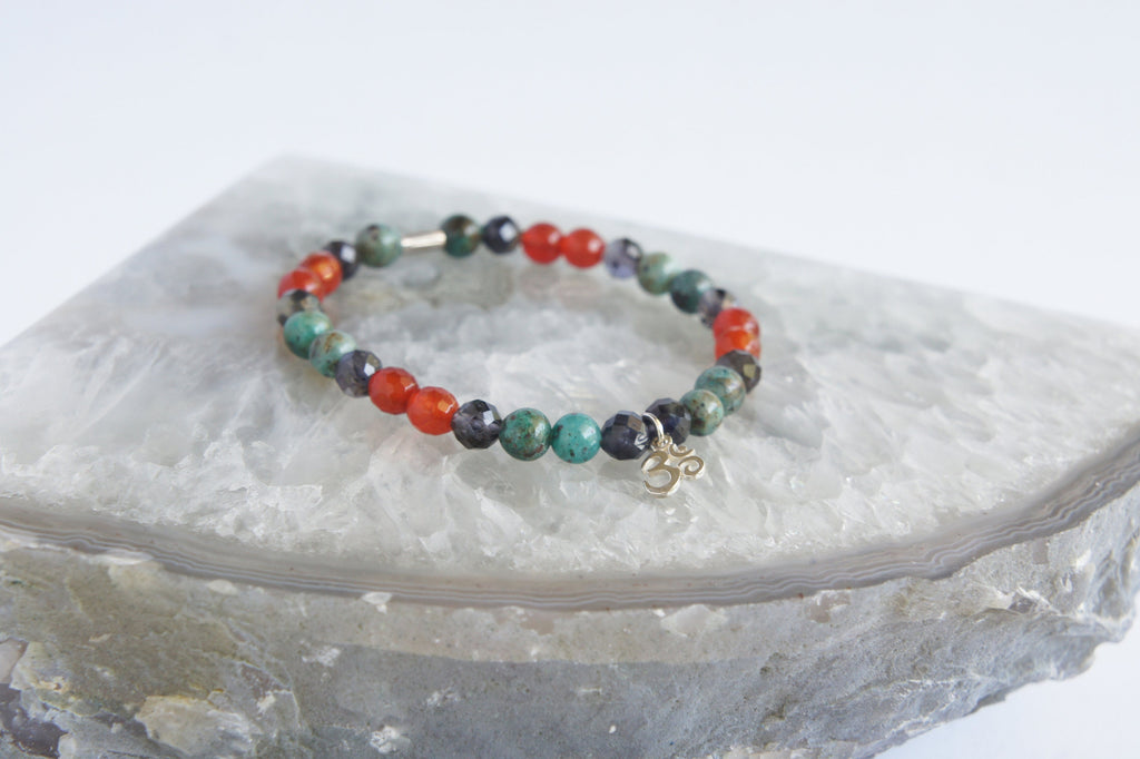 Spirit Feather Om Beaded Bracelet