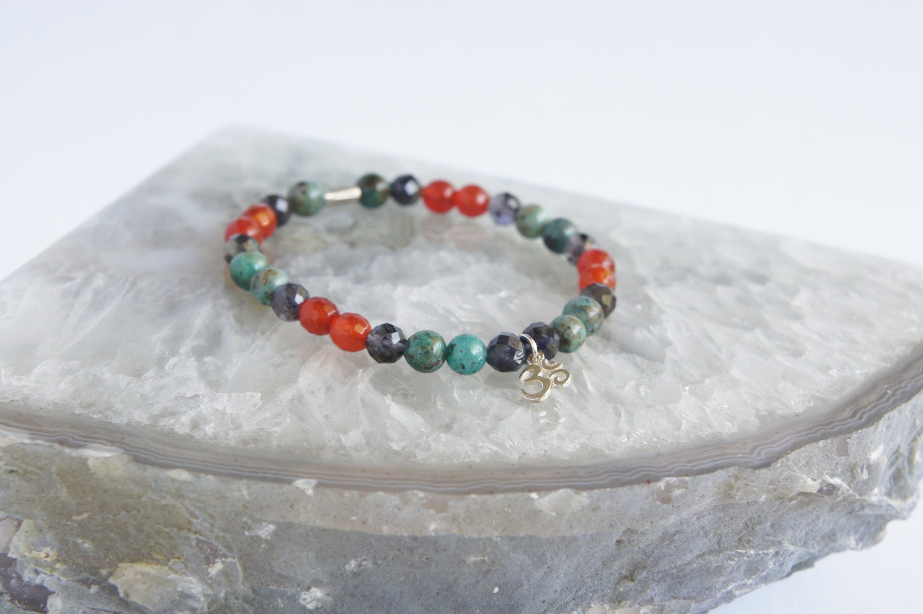 Spirit Feather Om Beaded Bracelet