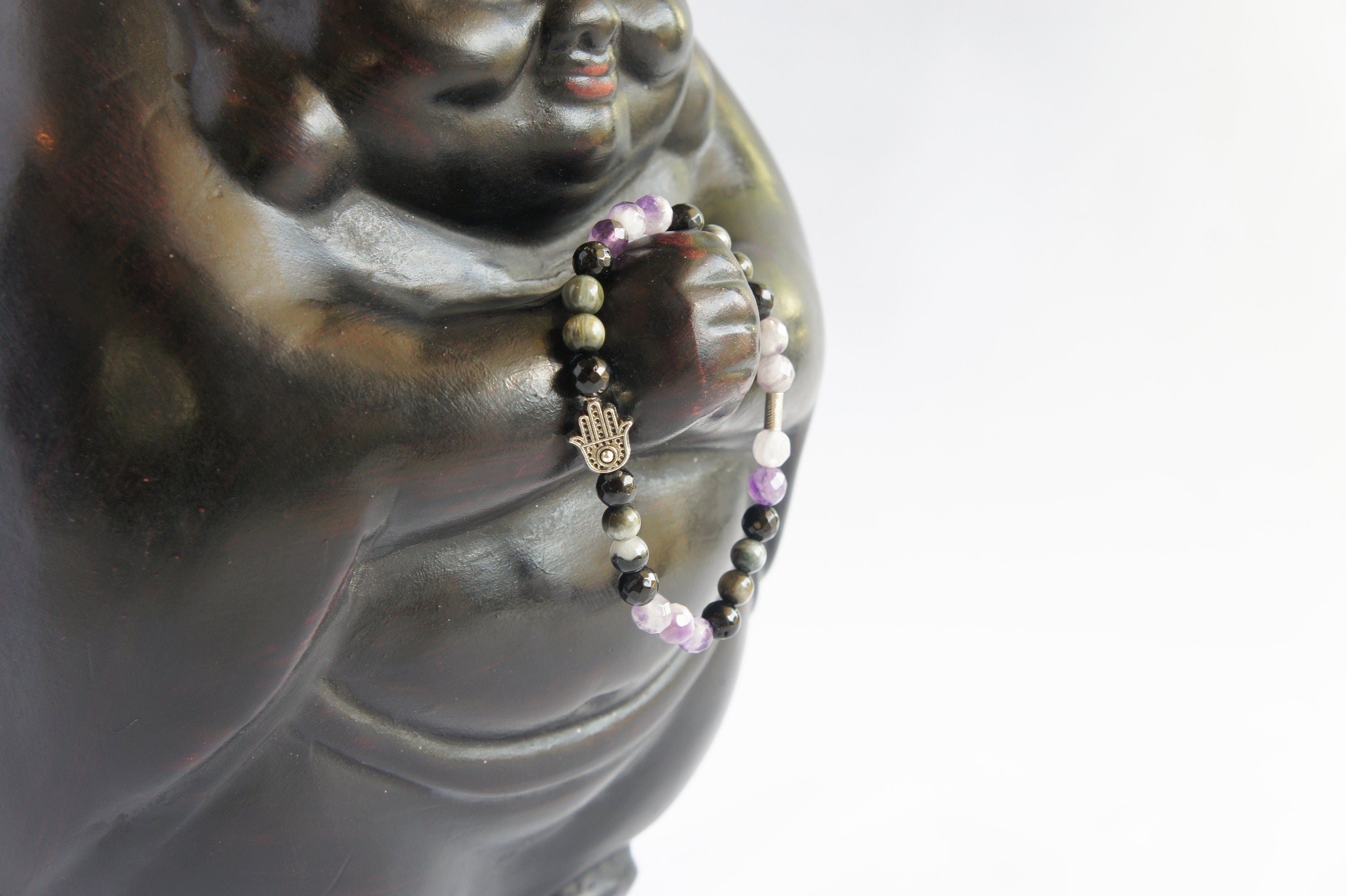 Spirit Feather Hamsa Hand Beaded Bracelet