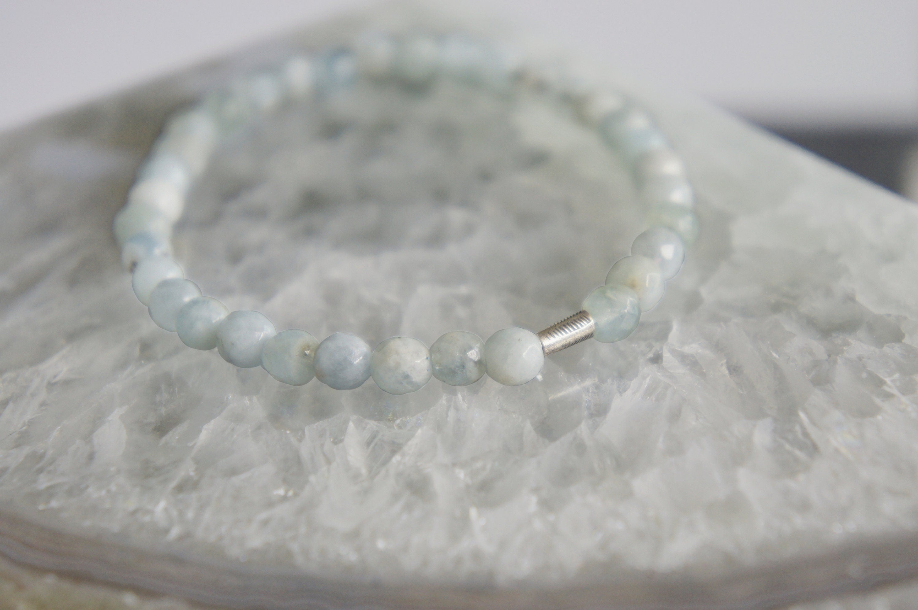 Spirit Feather Aquamarine Beaded Bracelet