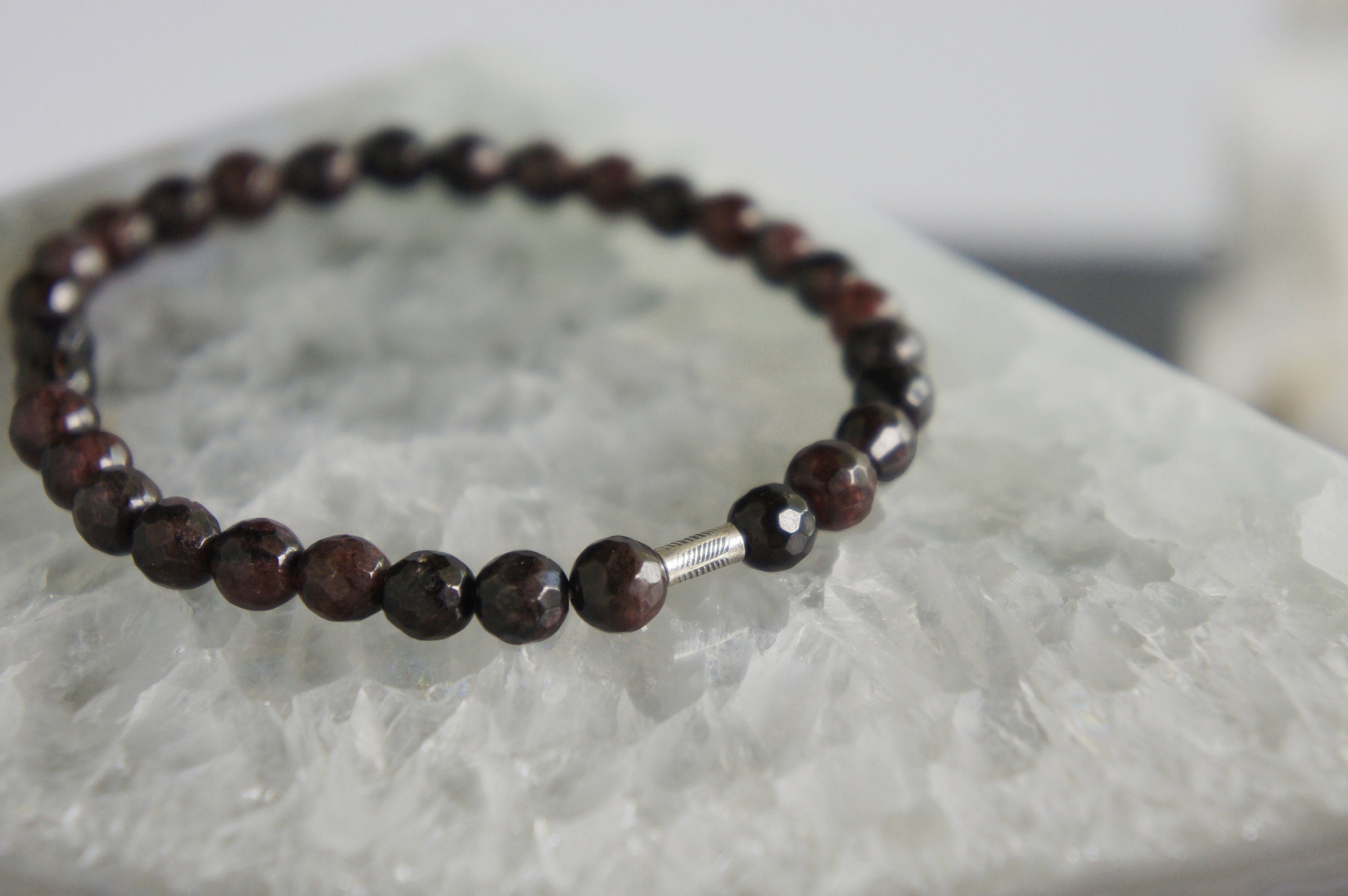 Spirit Feather Garnet Beaded Bracelet
