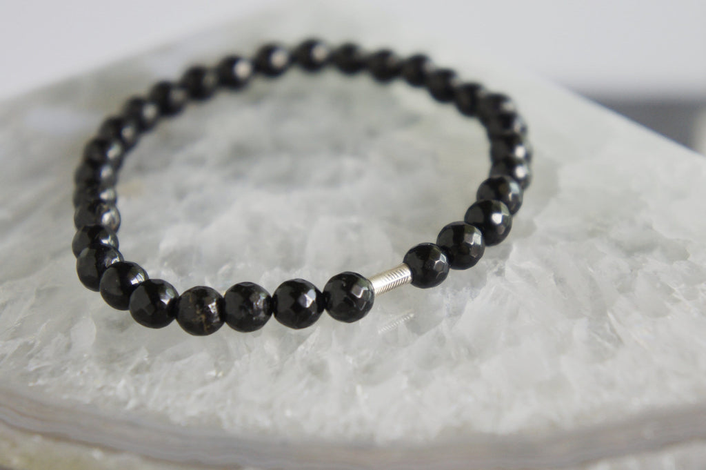 Spirit Feather Black Tourmaline Beaded Bracelet