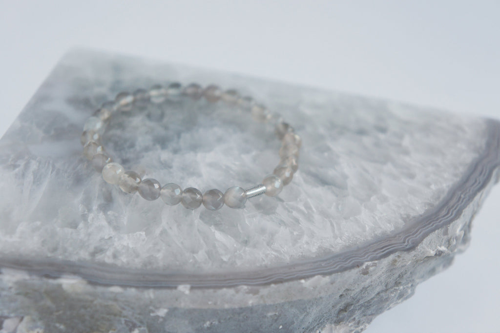Spirit Feather Grey Moonstone Beaded Bracelet