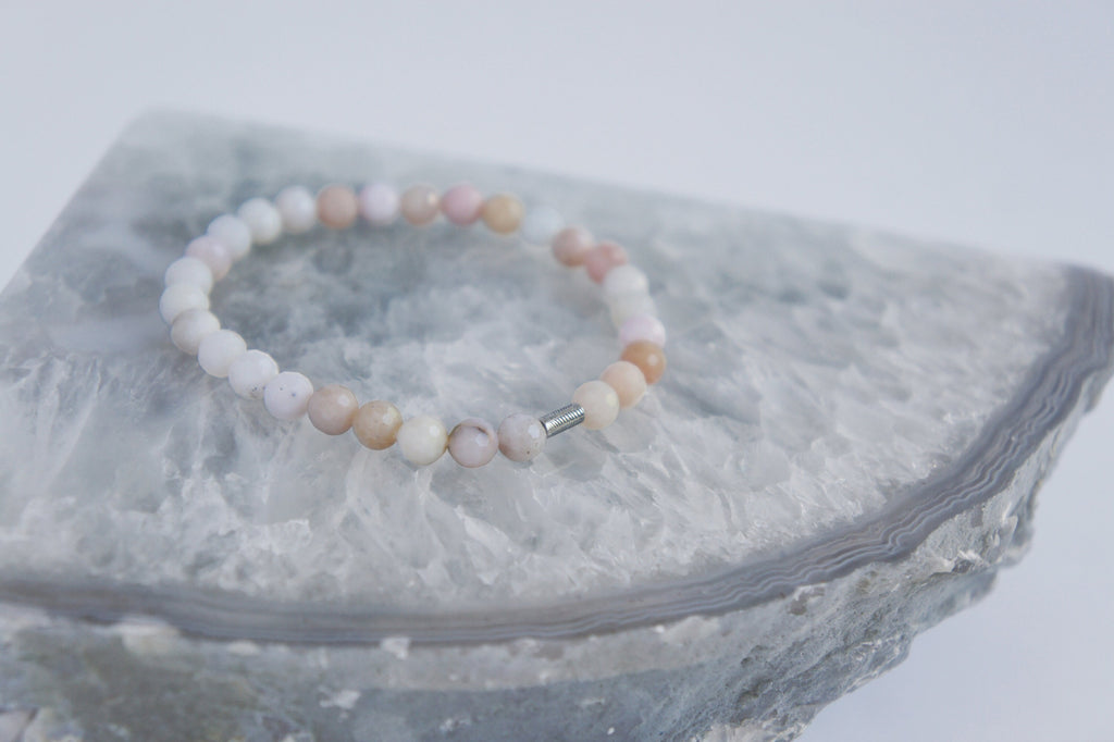Spirit Feather Peruvian Pink Opal Beaded Bracelet