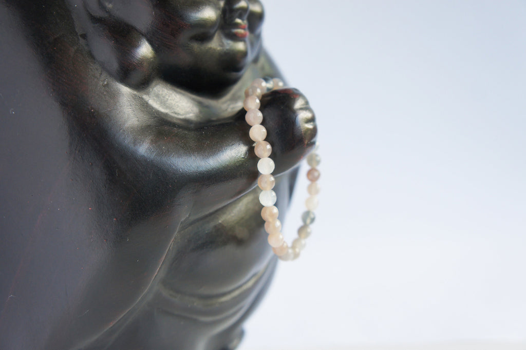 Spirit Feather Peach Moonstone Beaded Bracelet