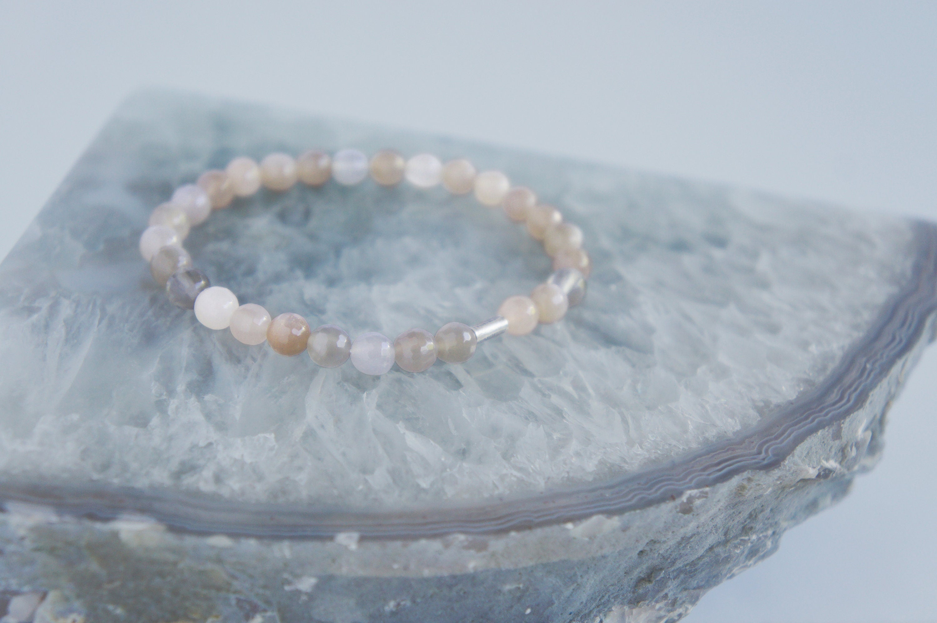 Spirit Feather Peach Moonstone Beaded Bracelet