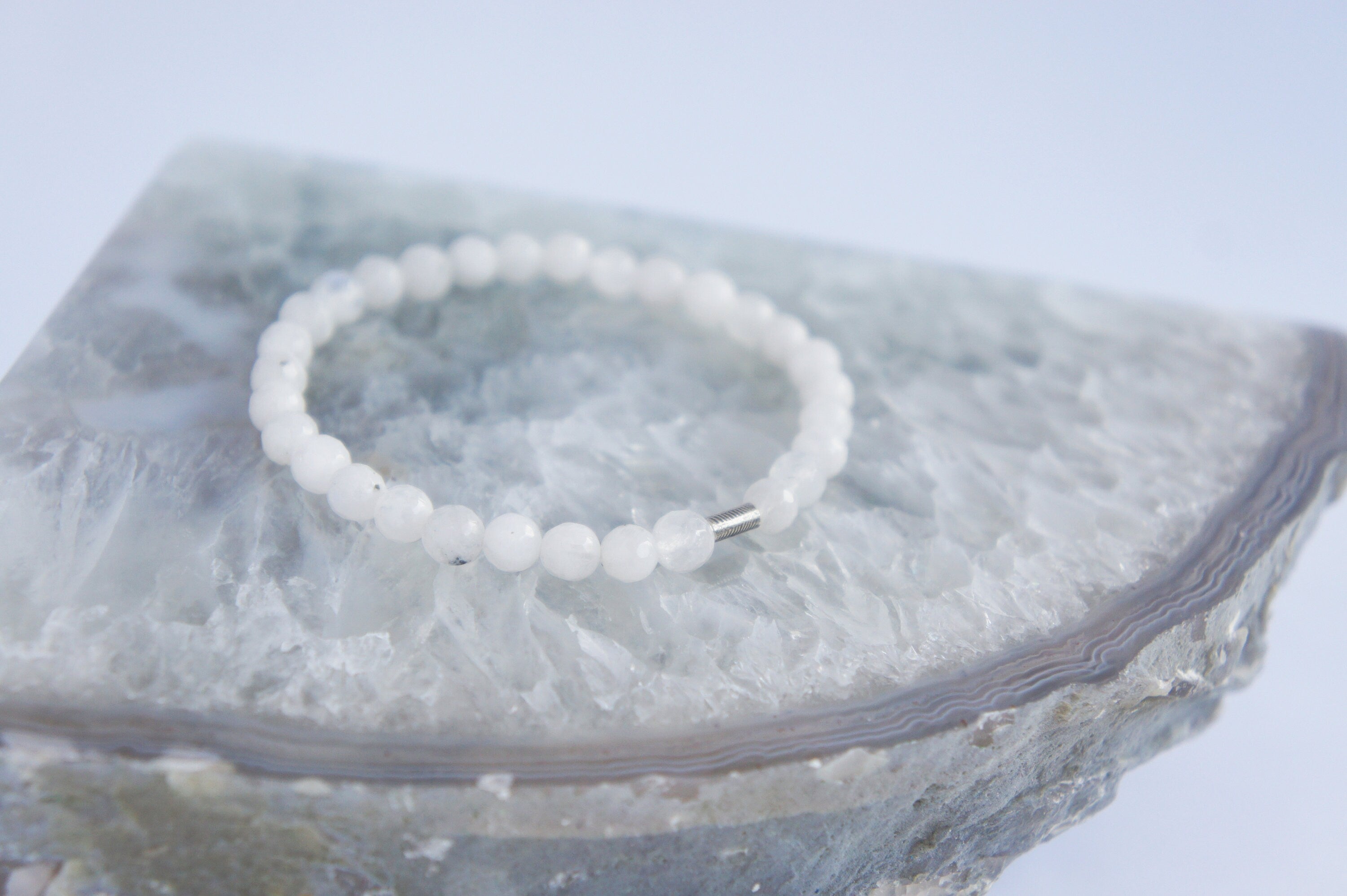 Spirit Feather Rainbow Moonstone Beaded Bracelet