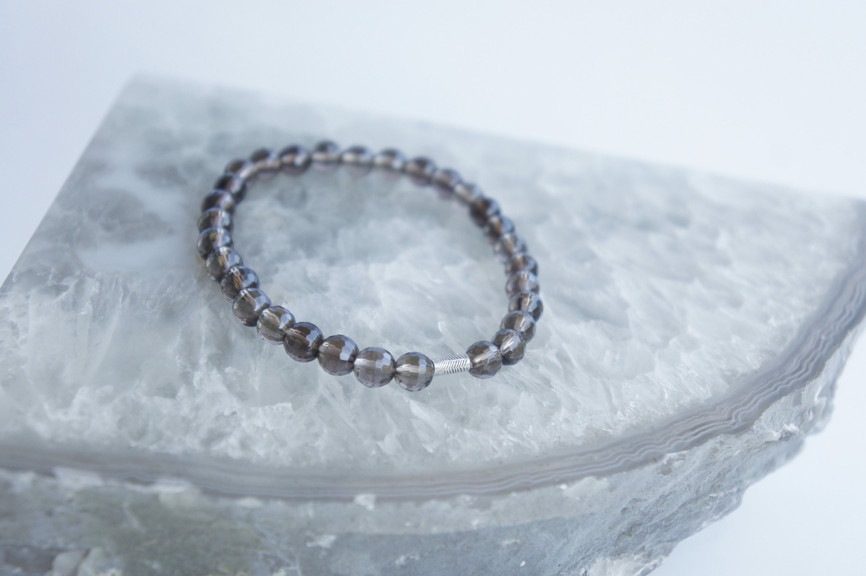 Spirit Feather Smoky Quartz Beaded Bracelet