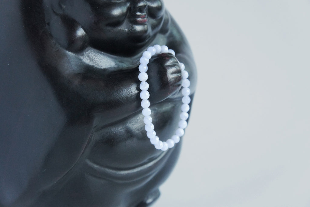 Spirit Feather Blue Lace Agate Beaded Bracelet