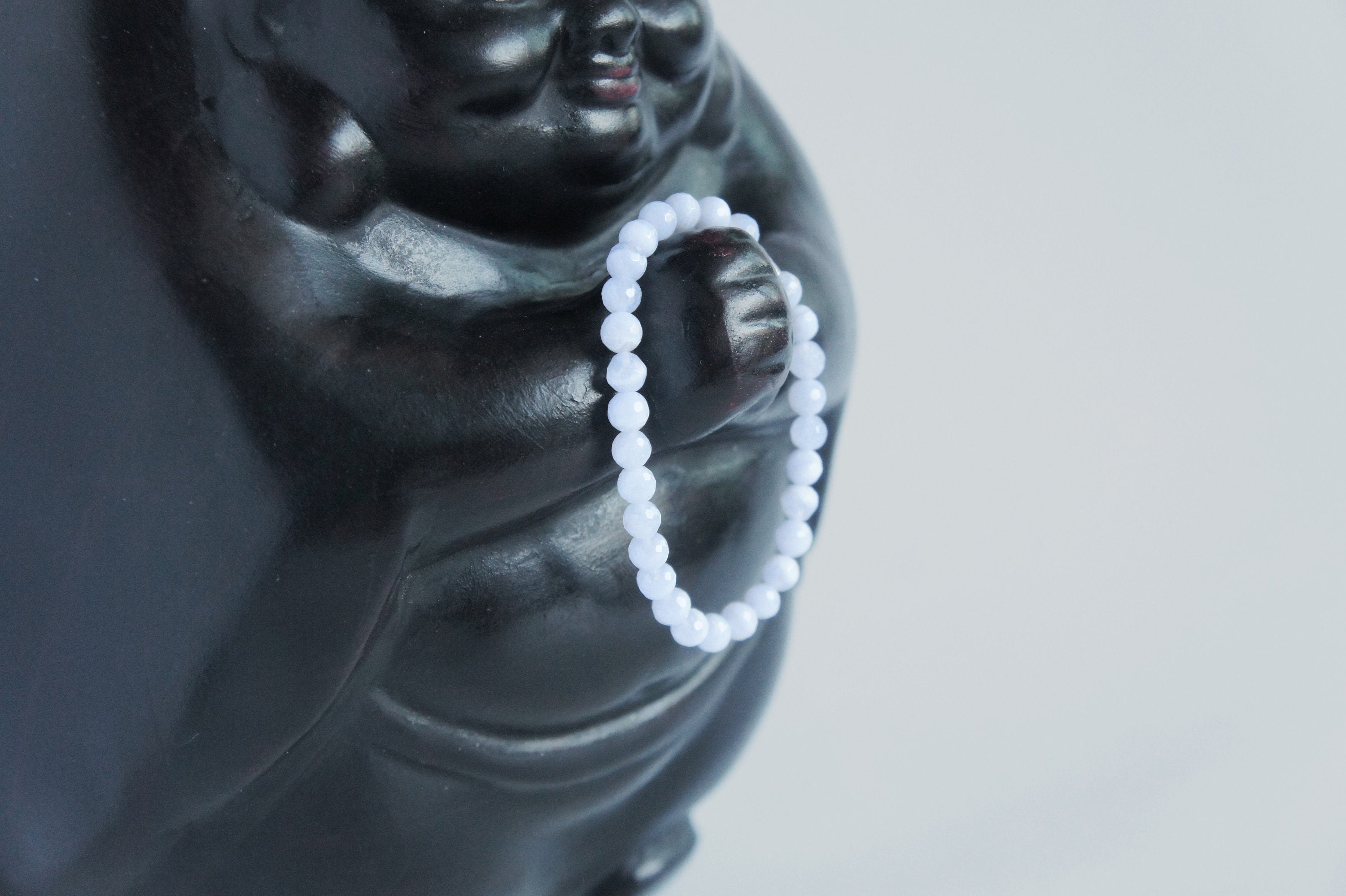 Spirit Feather Blue Lace Agate Beaded Bracelet