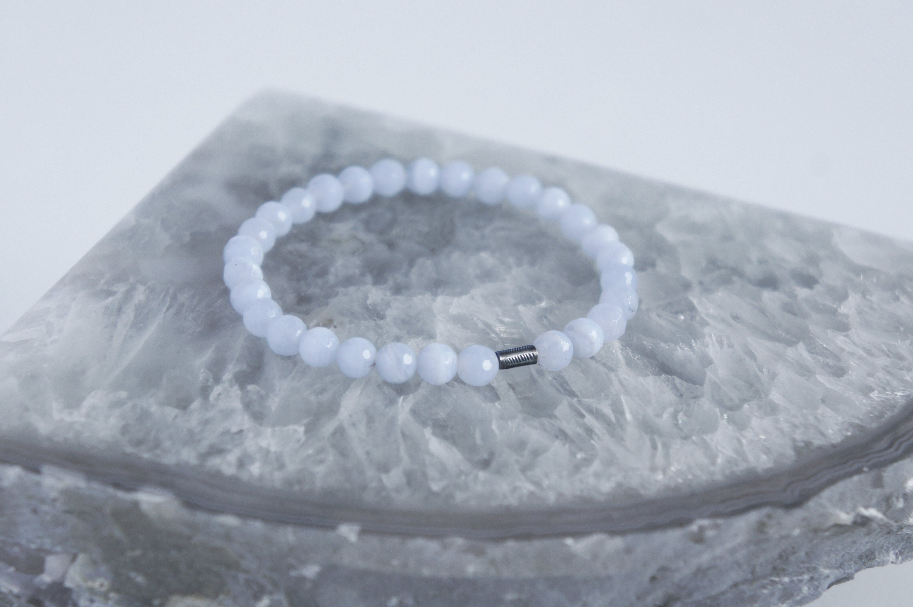 Spirit Feather Blue Lace Agate Beaded Bracelet