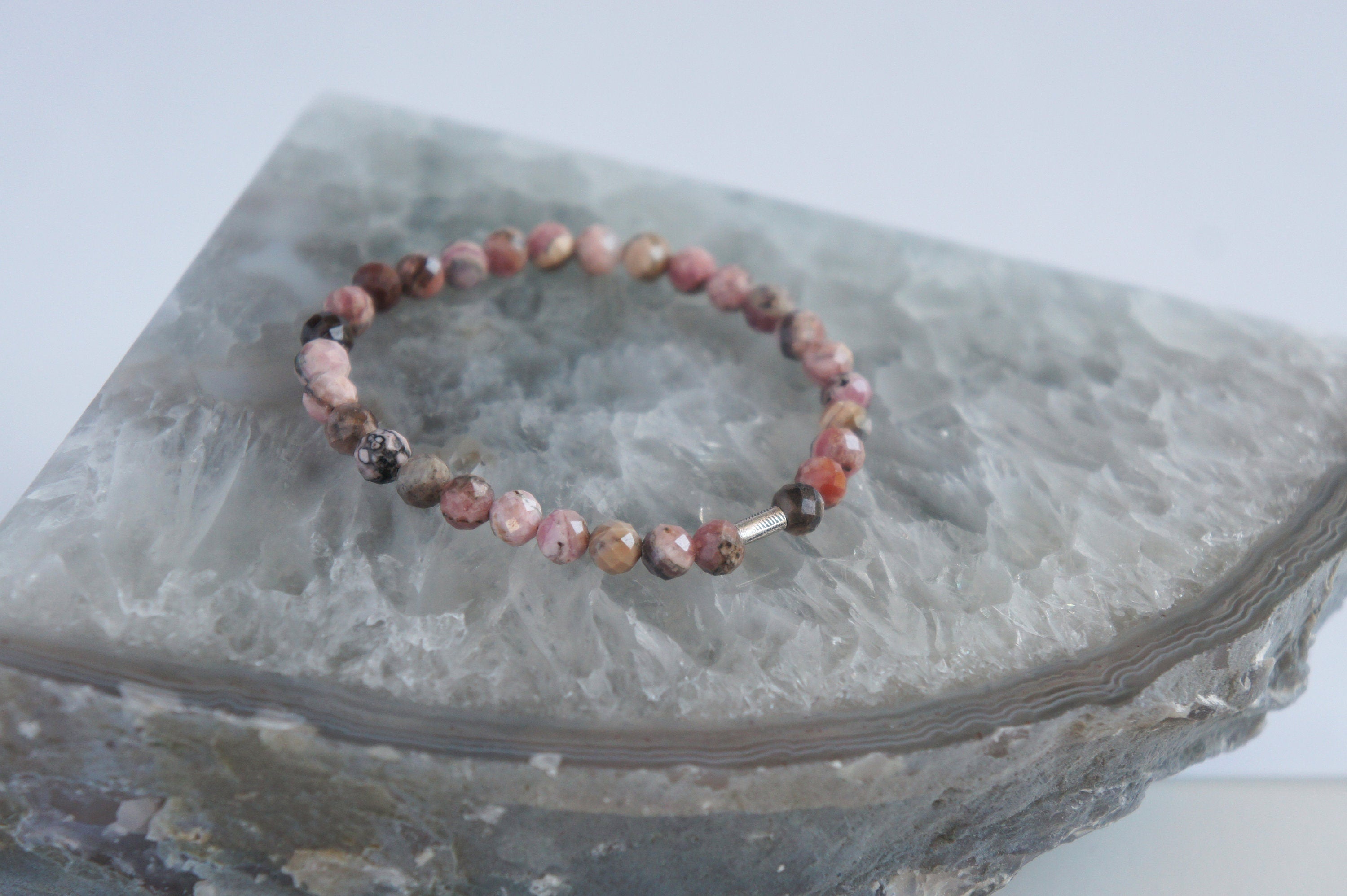 Spirit Feather Rhodochrosite Beaded Bracelet