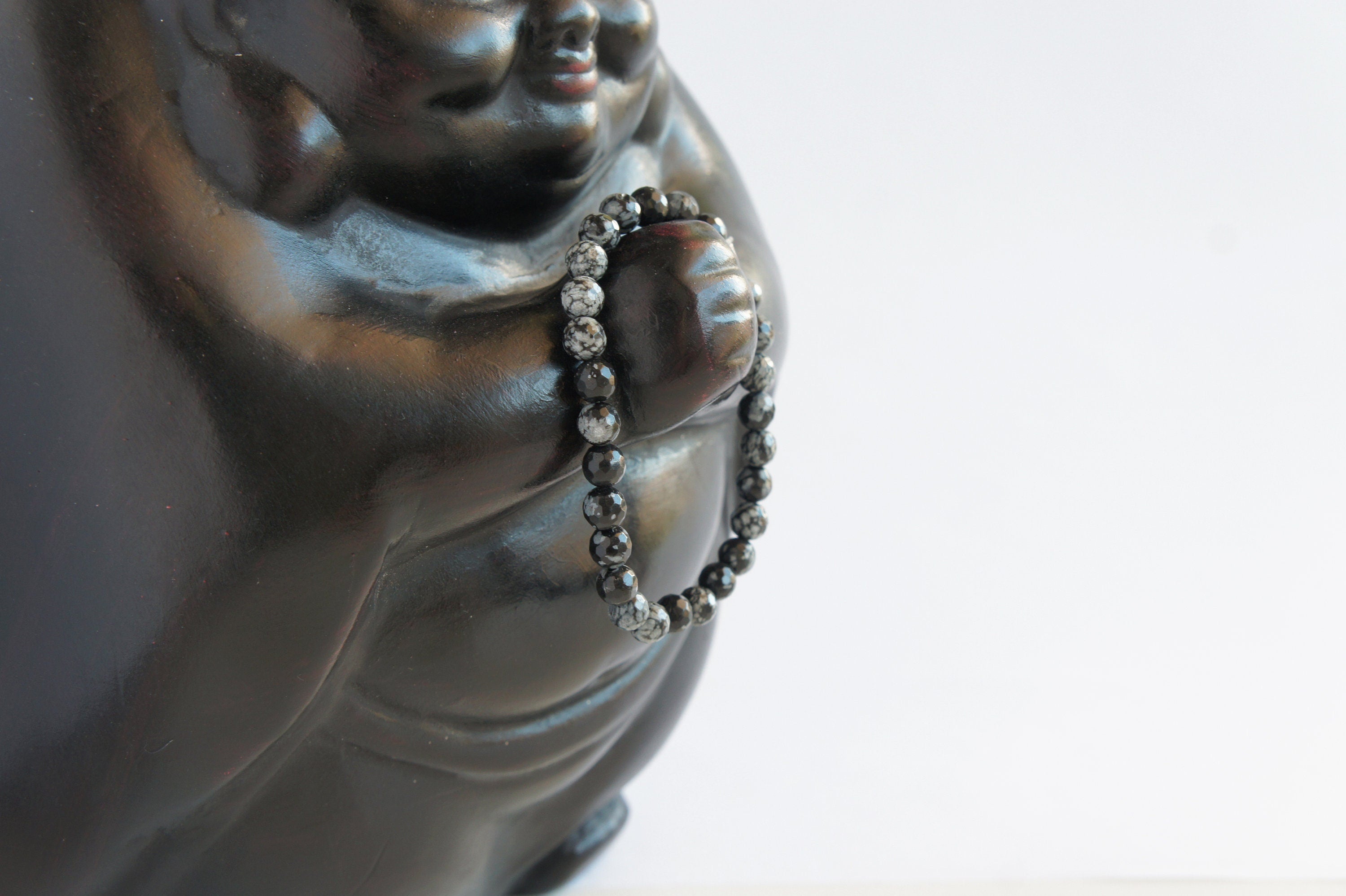 Spirit Feather Snowflake Obsidian Beaded Bracelet