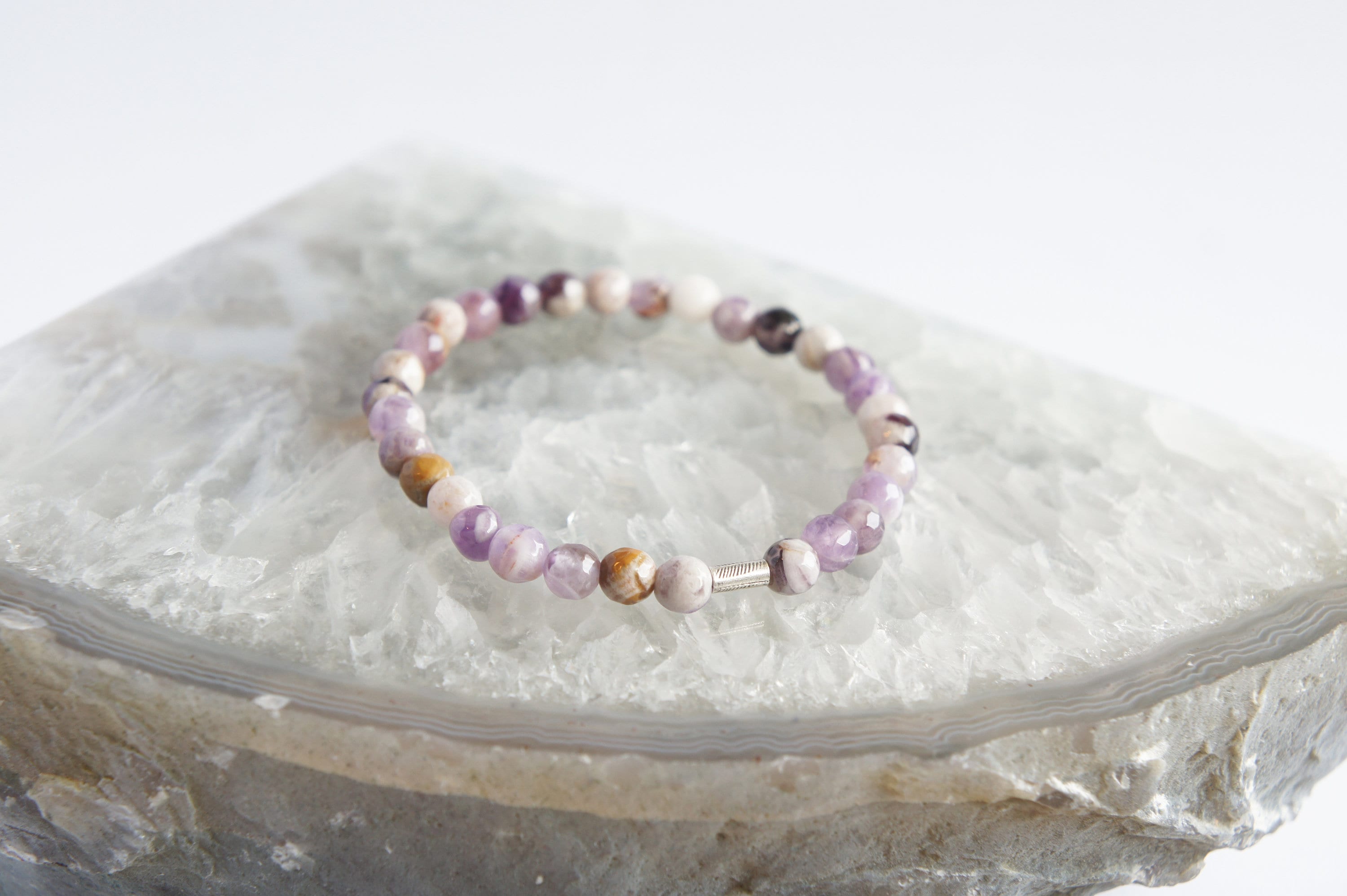 Spirit Feather Flower Amethyst Beaded Bracelet
