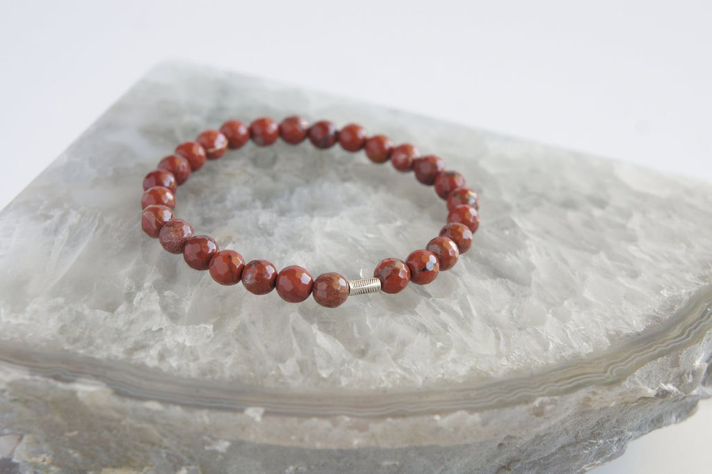 Spirit Feather Red Jasper Beaded Bracelet