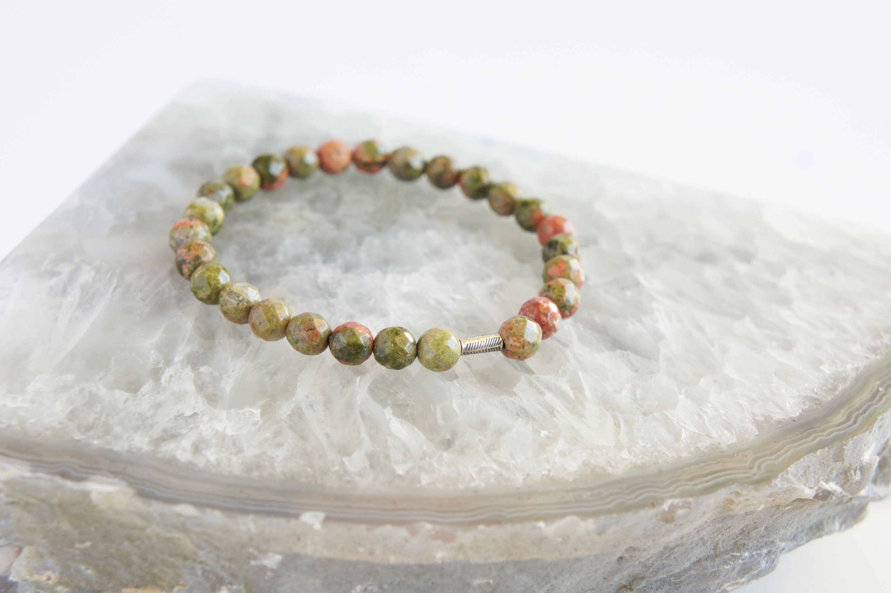 Spirit Feather Unakite Beaded Bracelet