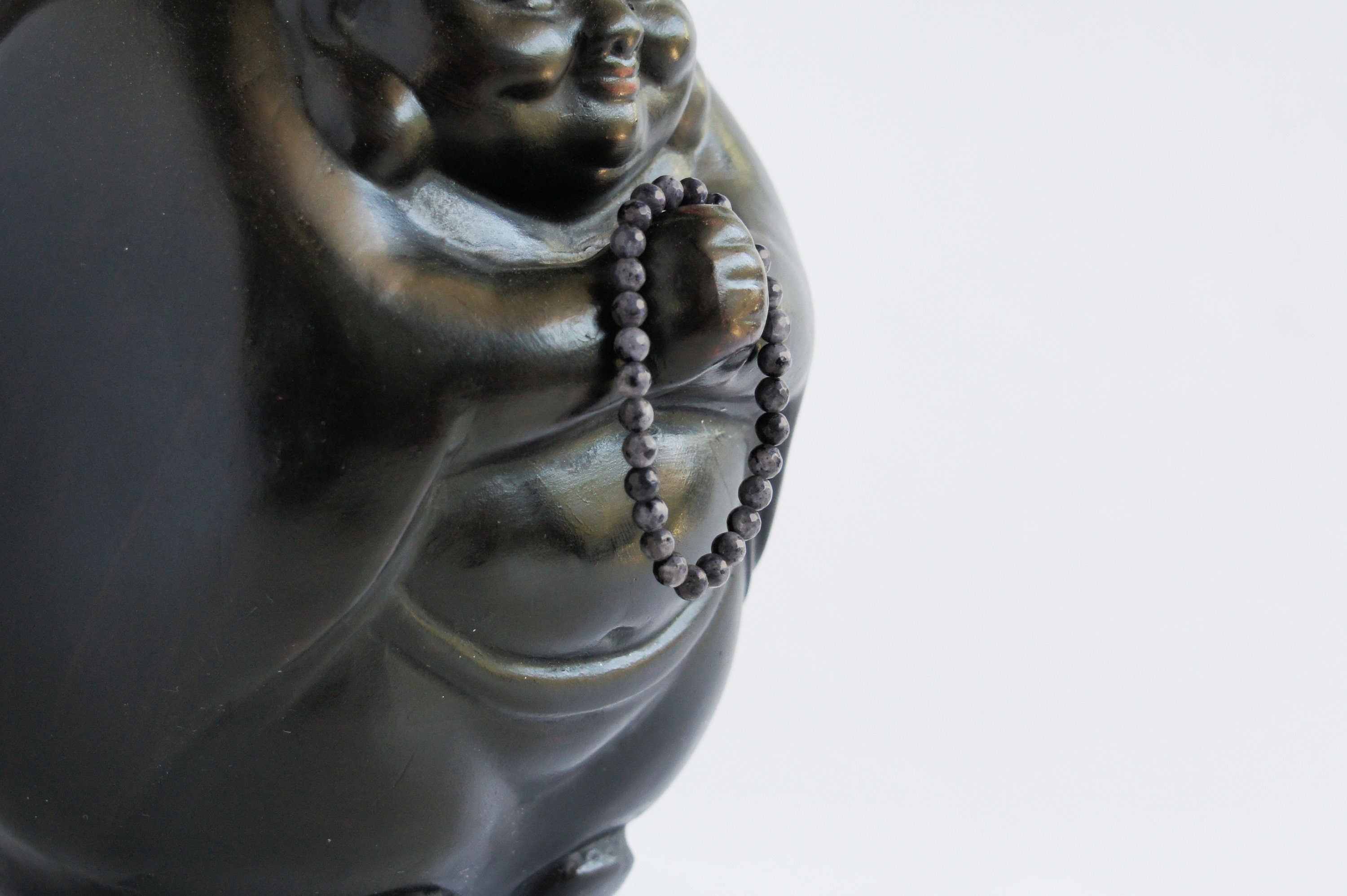 Spirit Feather Larvikite Beaded Bracelet