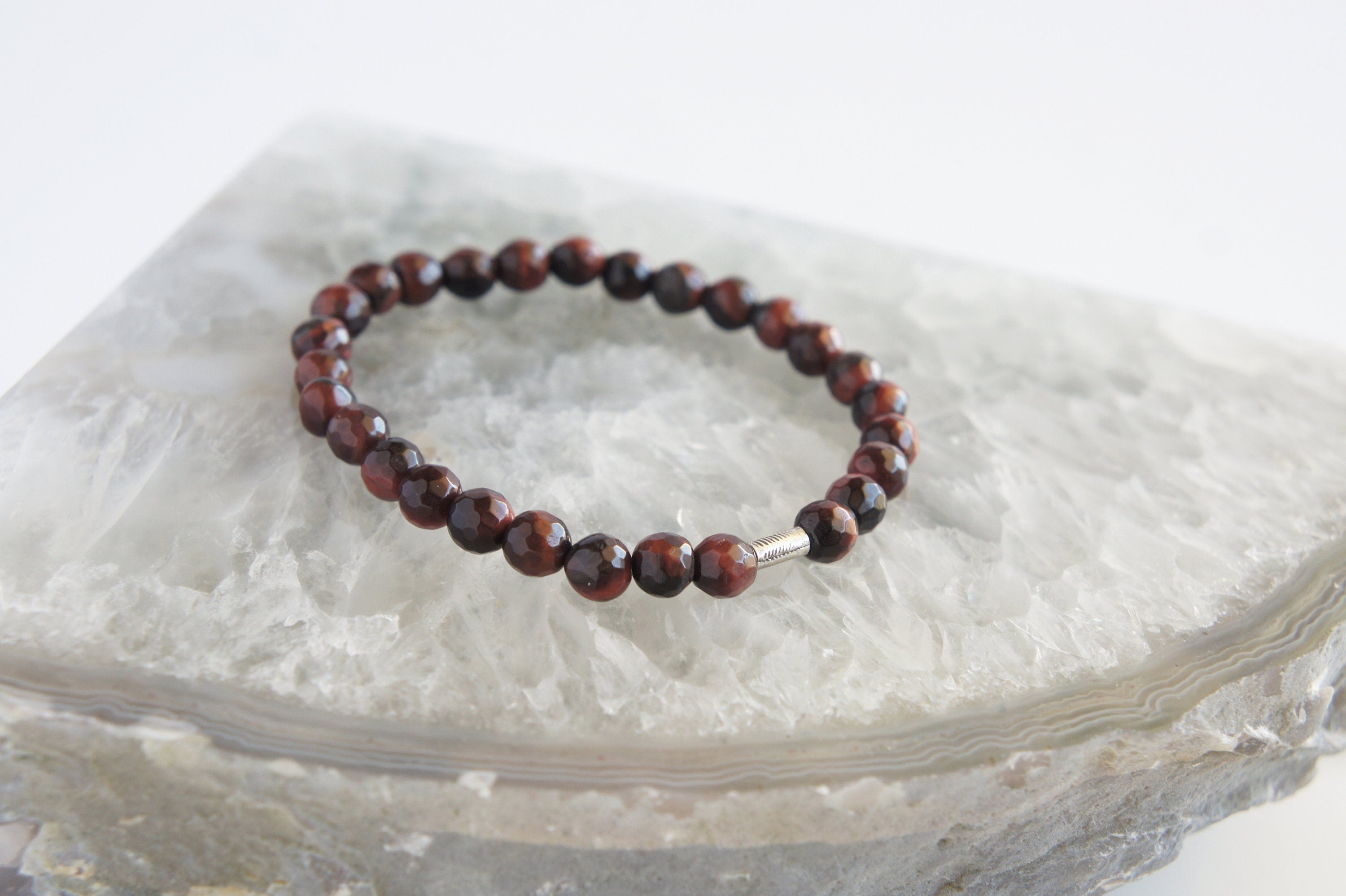 Spirit Feather Red Tiger's Eye Beaded Bracelet
