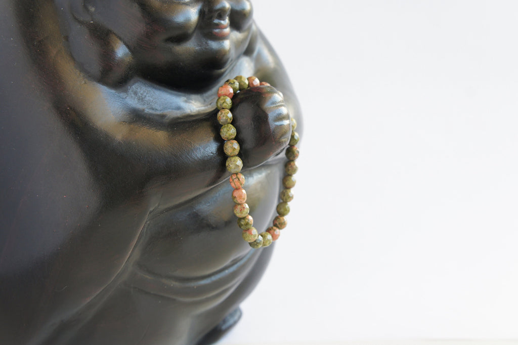 Spirit Feather Unakite Beaded Bracelet