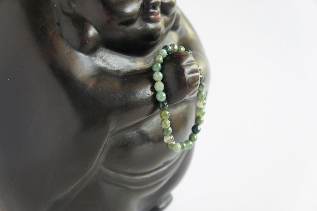 Spirit Feather Moss Agate Beaded Bracelet