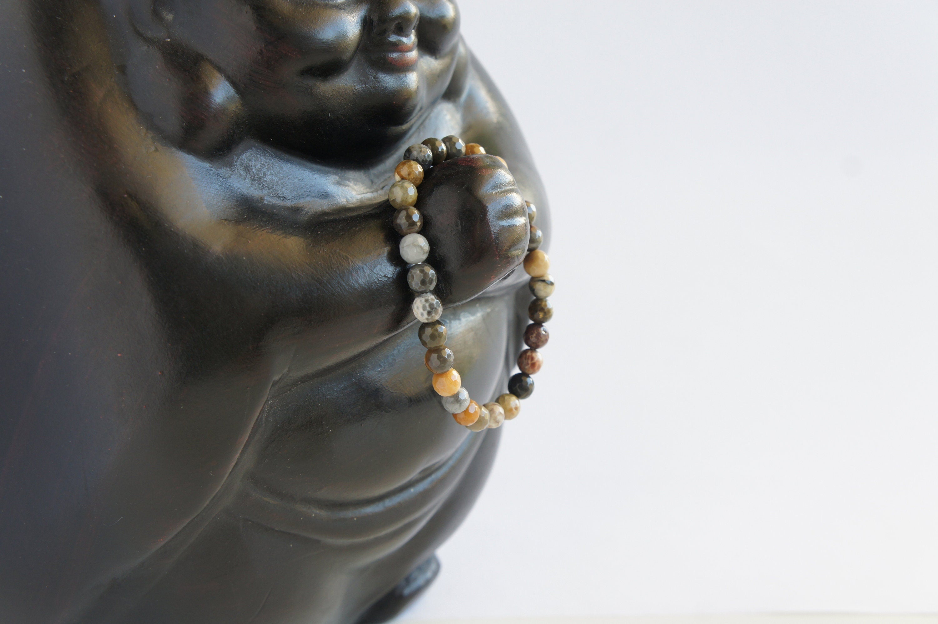 Spirit Feather Petrified Wood Beaded Bracelet