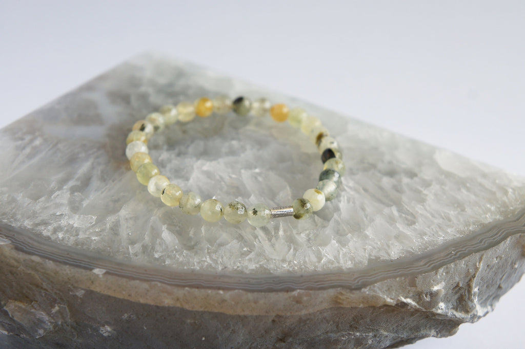 Spirit Feather Prehnite Beaded Bracelet