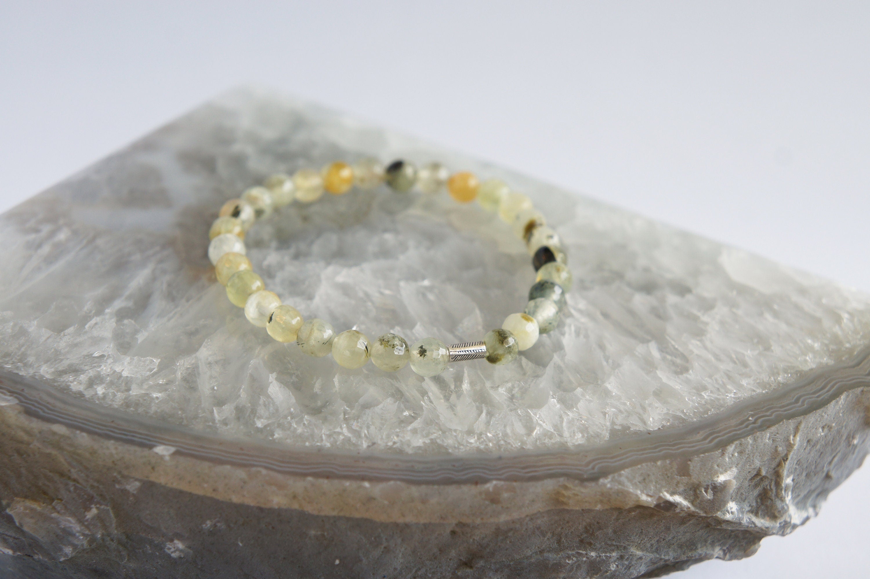 Spirit Feather Prehnite Beaded Bracelet
