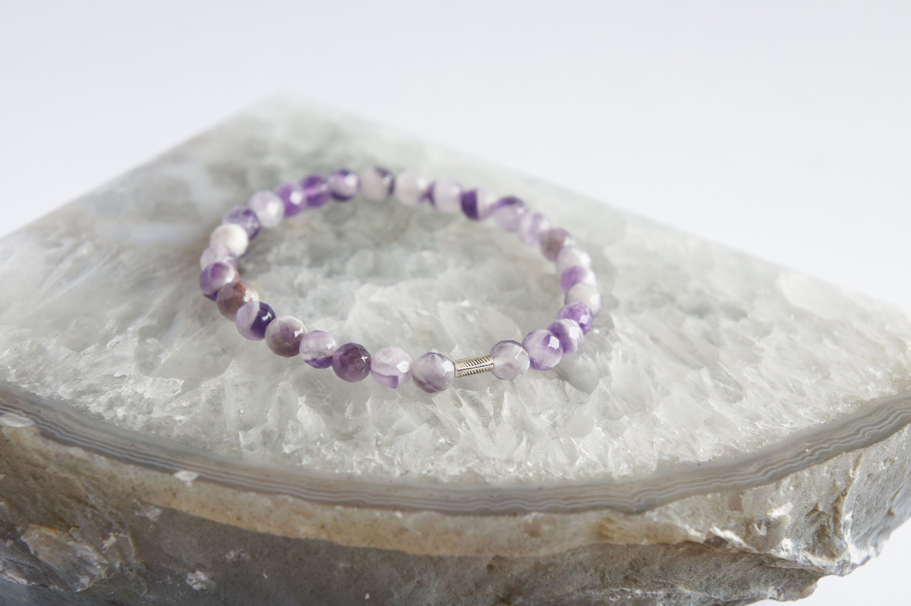 Spirit Feather Chevron Amethyst Beaded Bracelet