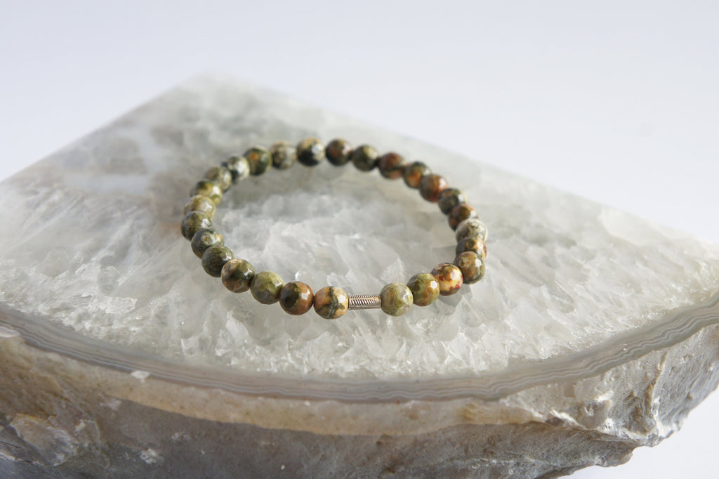 Spirit Feather Rhyolite Beaded Bracelet