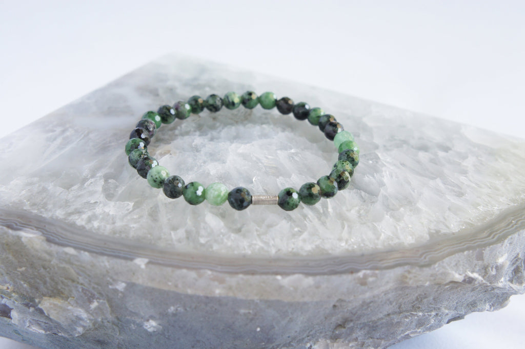 Spirit Feather Ruby Zoisite Beaded Bracelet