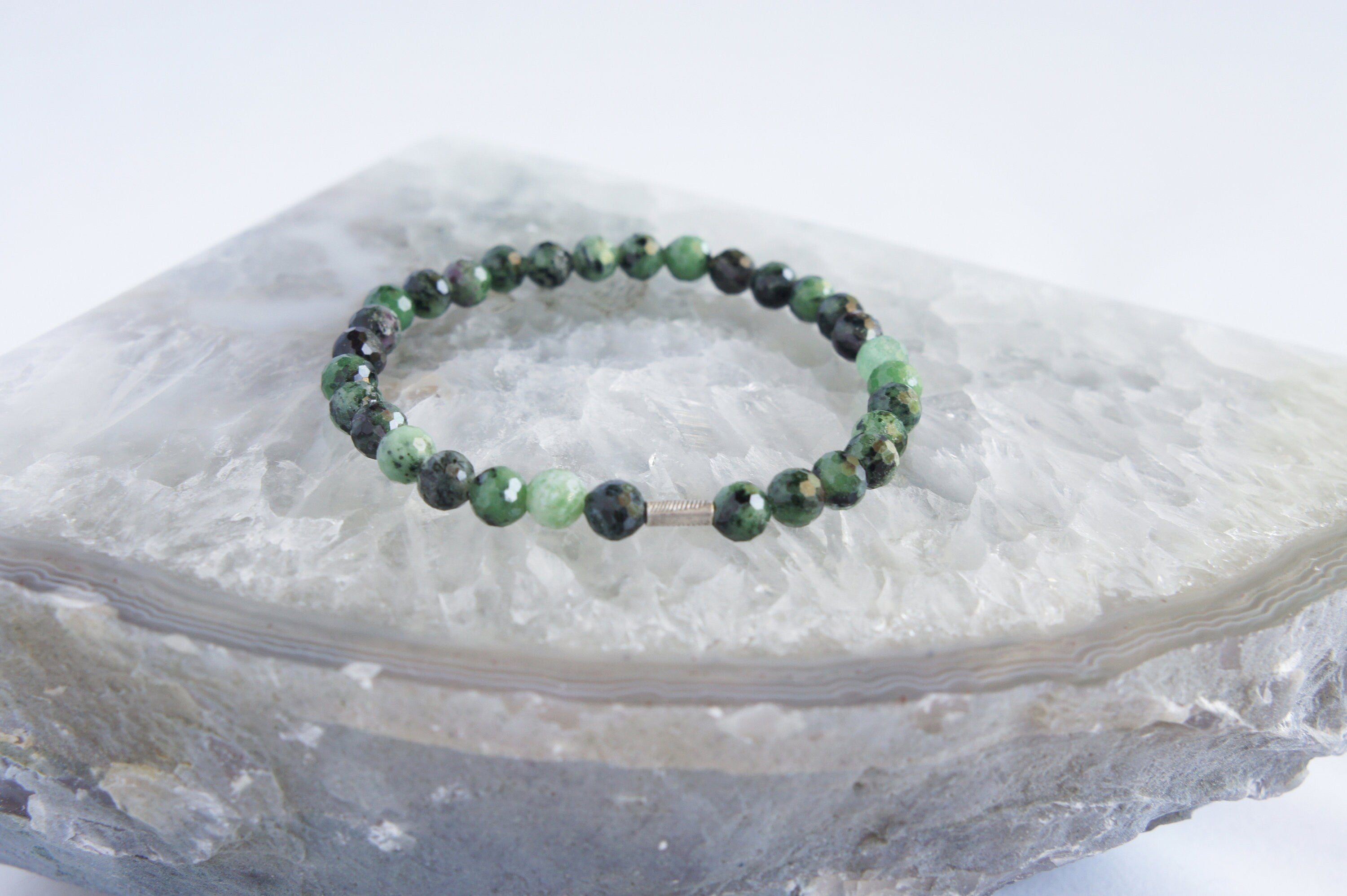 Spirit Feather Ruby Zoisite Beaded Bracelet