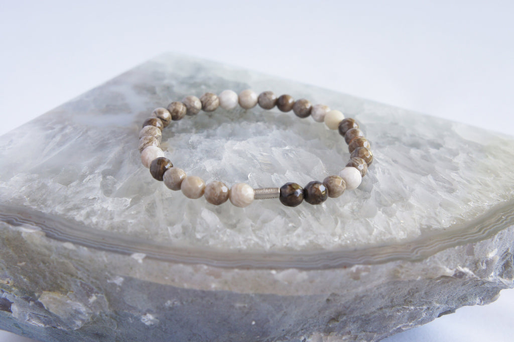 Spirit Feather Silver Leaf Jasper Beaded Bracelet