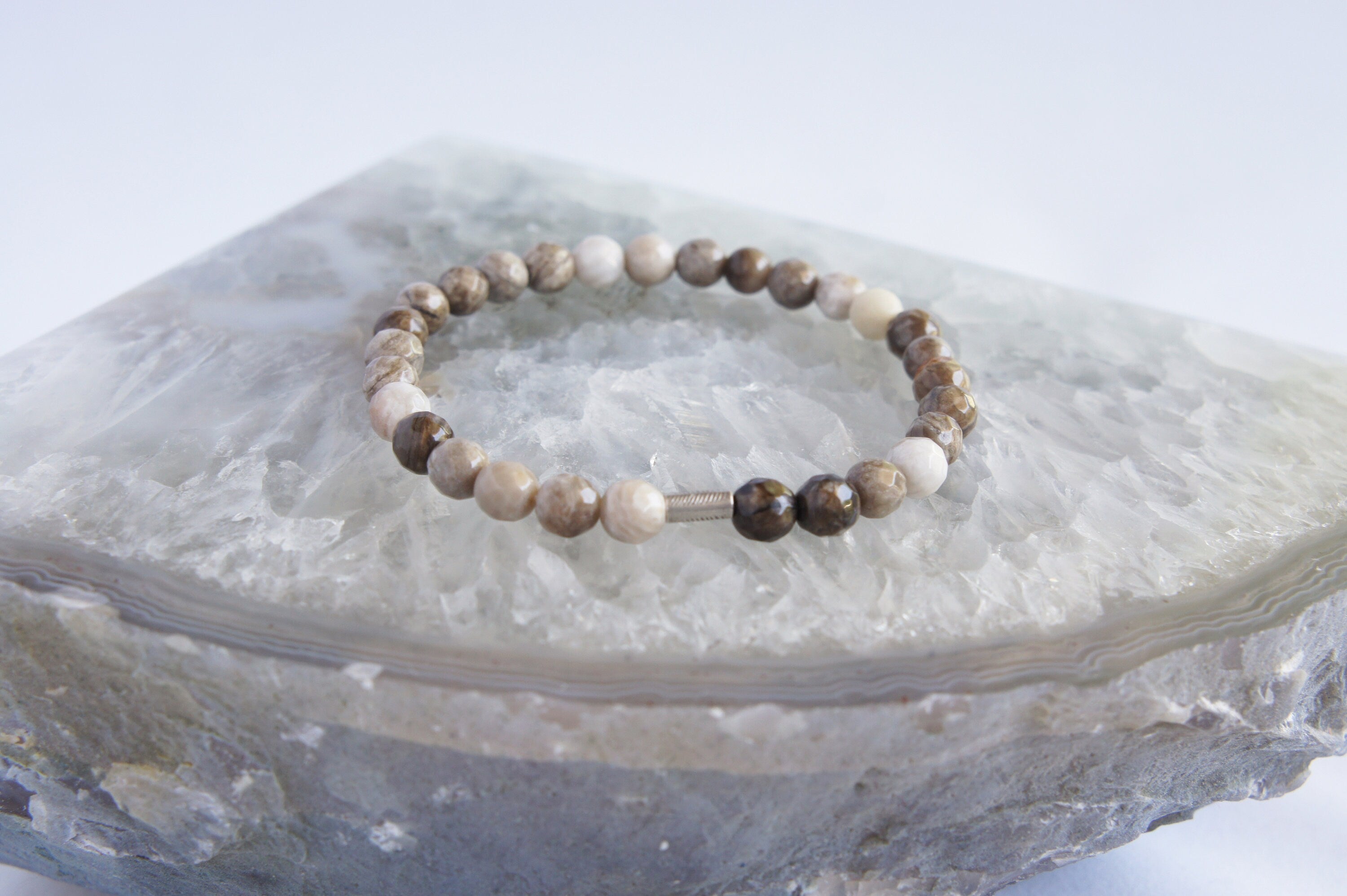 Spirit Feather Silver Leaf Jasper Beaded Bracelet