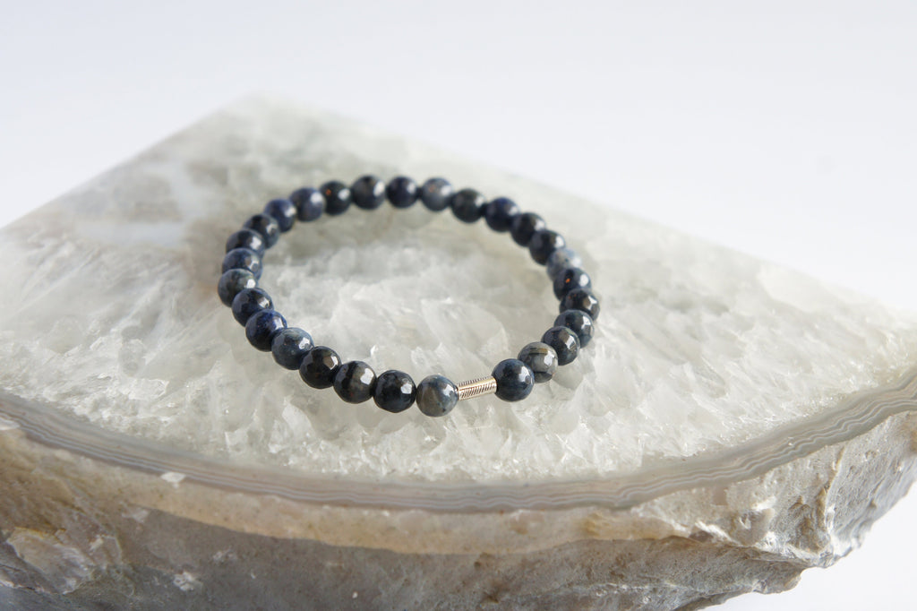 Spirit Feather Dumortierite Beaded Bracelet