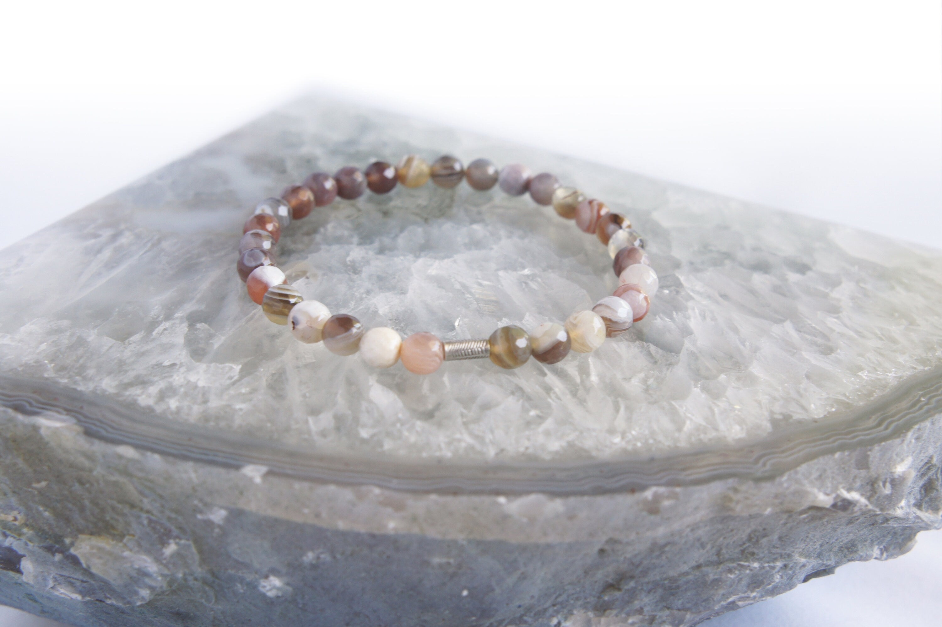 Spirit Feather Botswana Agate Beaded Bracelet