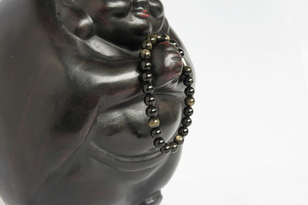 Spirit Feather Men's Gold Sheen Obsidian Beaded Bracelet