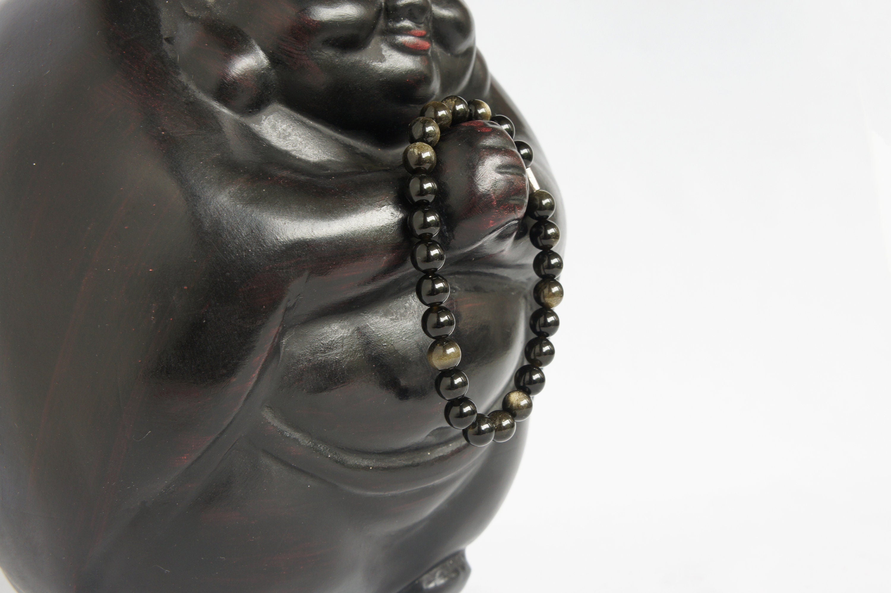 Spirit Feather Men's Gold Sheen Obsidian Beaded Bracelet