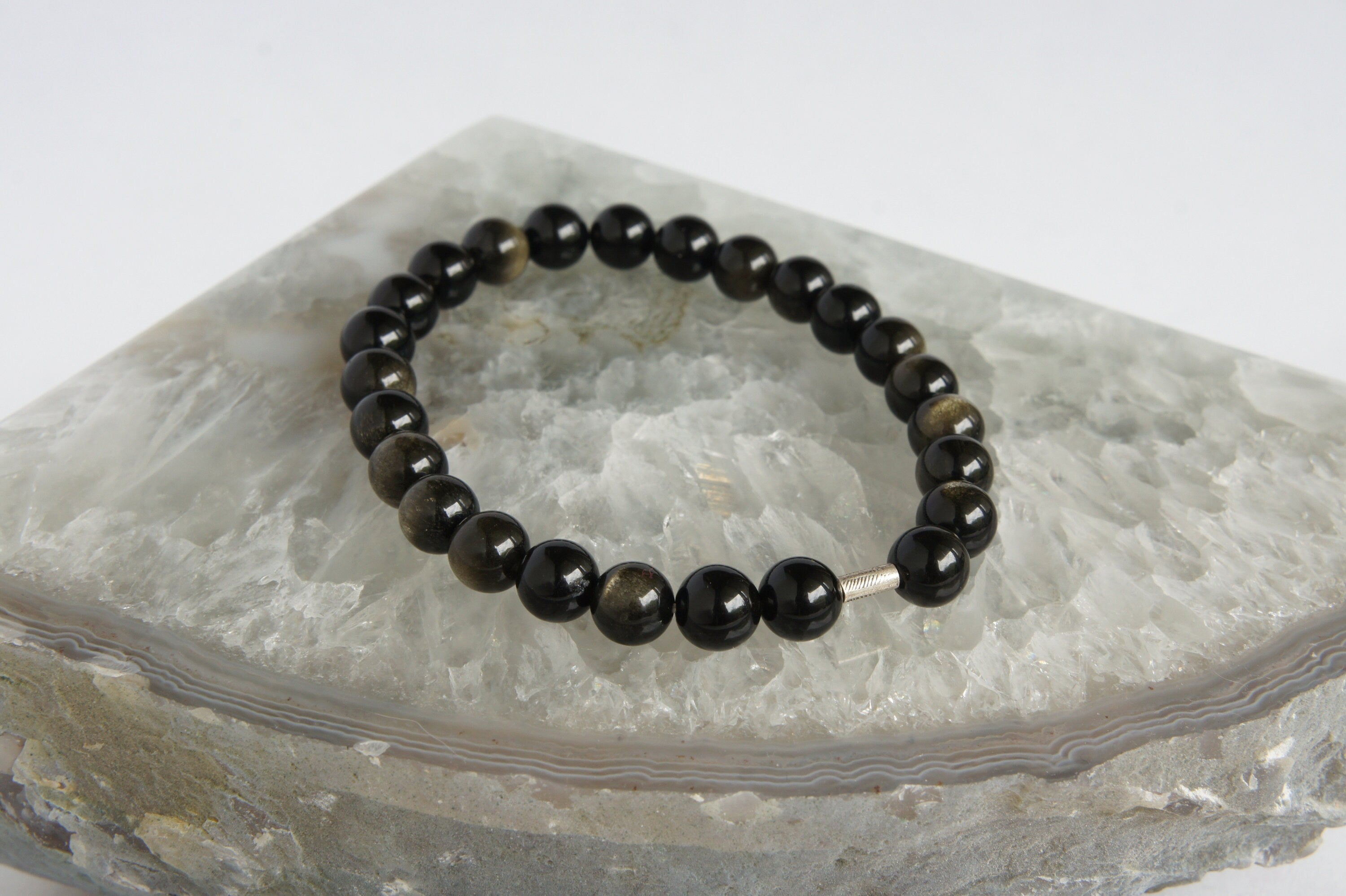 Spirit Feather Men's Gold Sheen Obsidian Beaded Bracelet