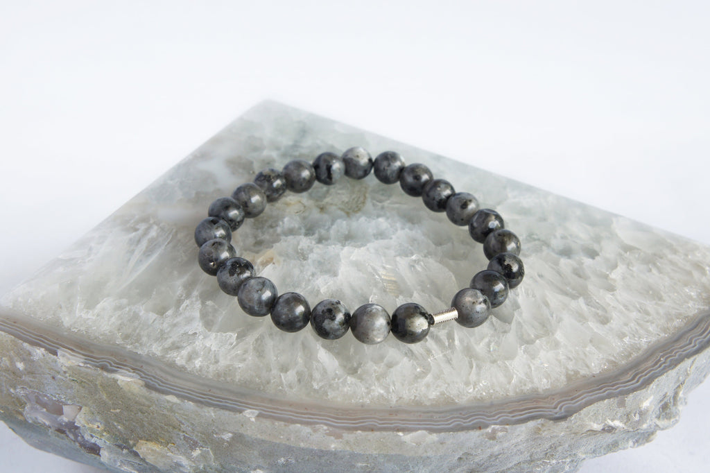 Spirit Feather Men's Larvikite Beaded Bracelet