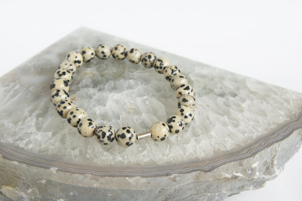 Spirit Feather Men's Dalmation Jasper Beaded Bracelet