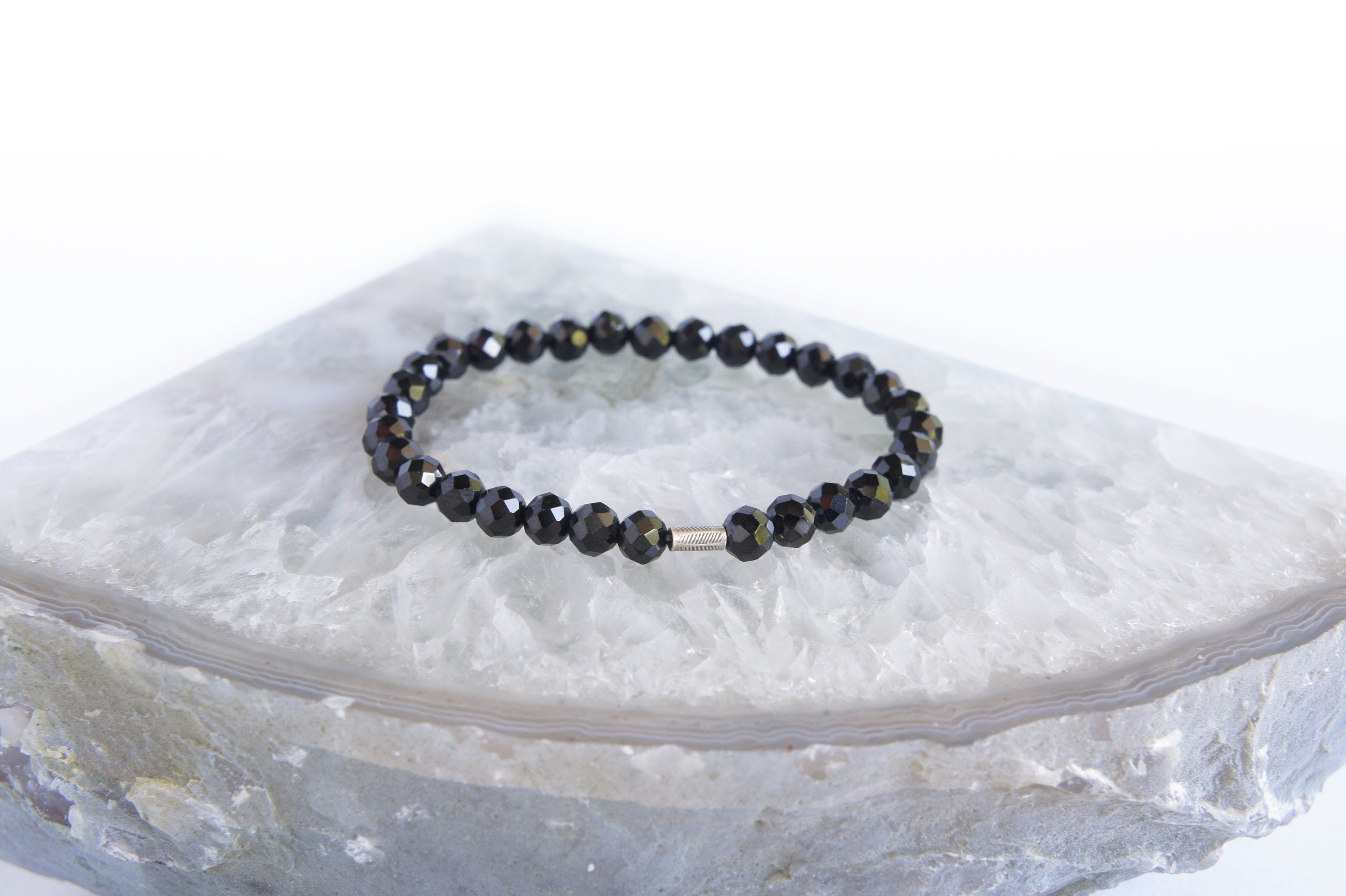 Spirit Feather Black Spinel Beaded Bracelet