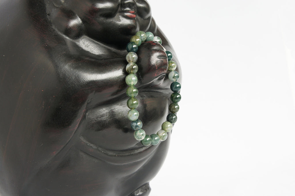 Spirit Feather Men's Moss Agate Beaded Bracelet