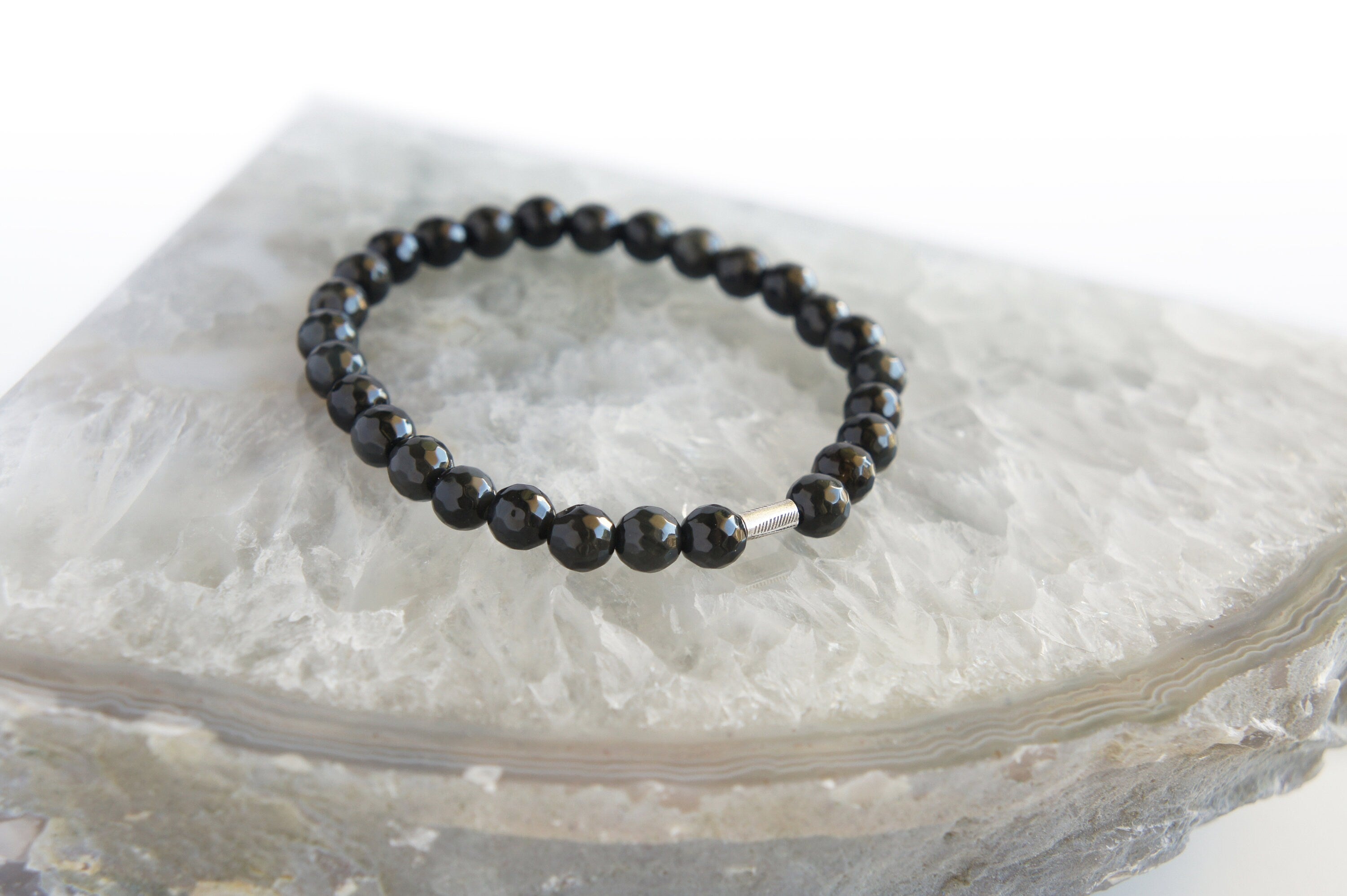 Spirit Feather Black Obsidian Beaded Bracelet