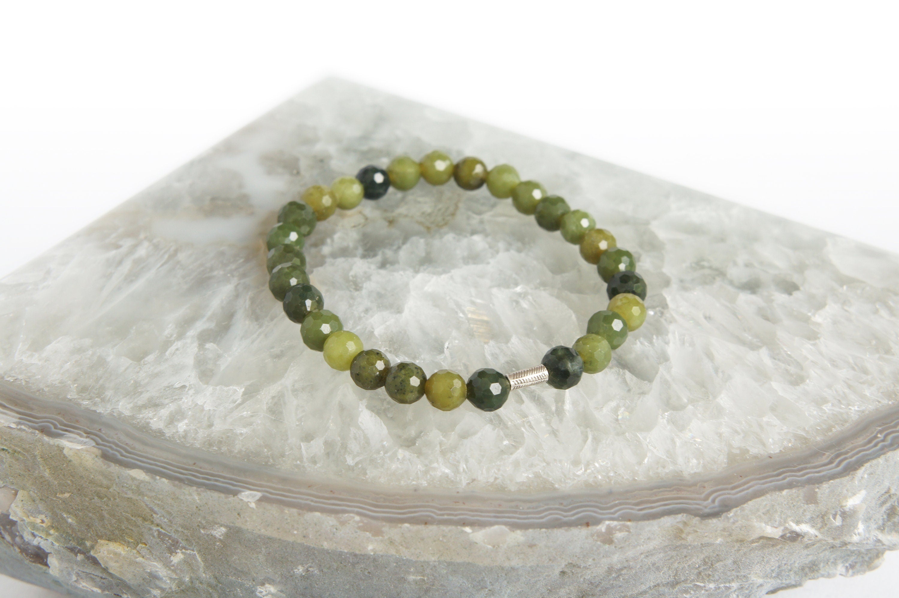 Spirit Feather Chinese Jade Beaded Bracelet
