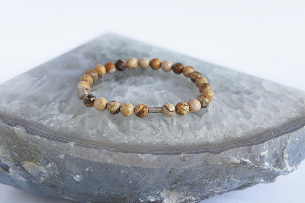Spirit Feather Picture Jasper Beaded Bracelet