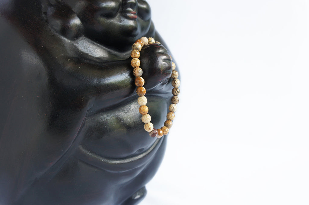 Spirit Feather Picture Jasper Beaded Bracelet