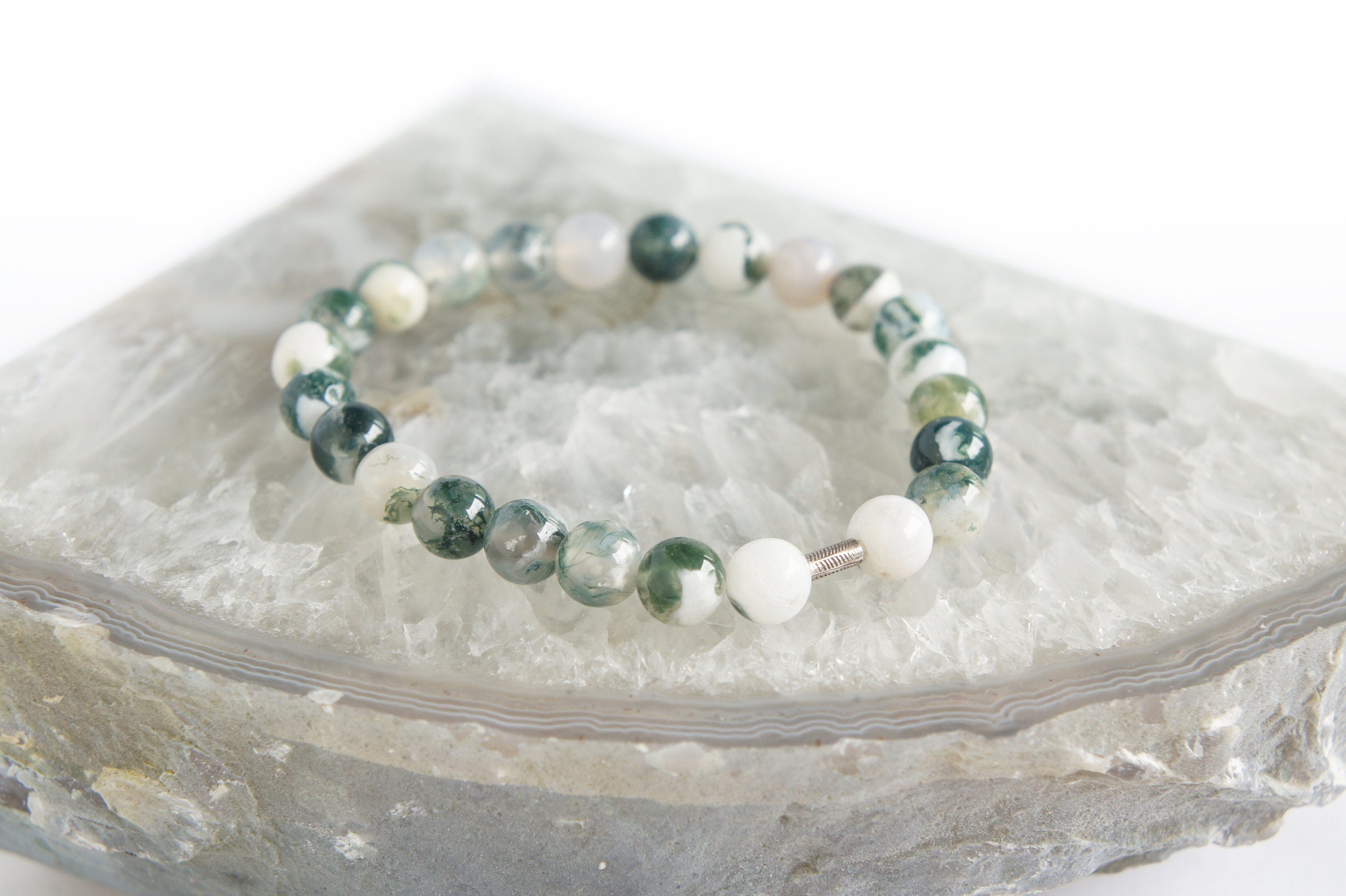 Spirit Feather Men's Tree Agate Beaded Bracelet
