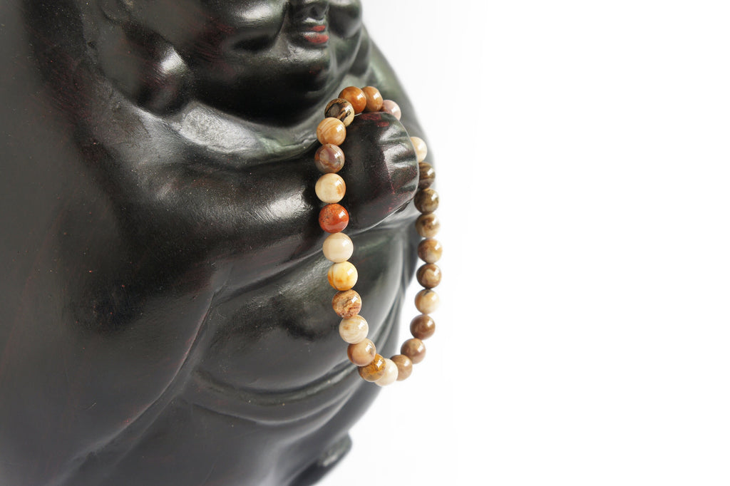 Spirit Feather Men's Petrified Wood Beaded Bracelet